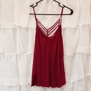 Express Deep Red Caged Neck Tank
